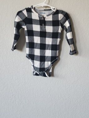 Old Navy Black & White Buffalo Plaid Long-Sleeve Baby Bodysuit